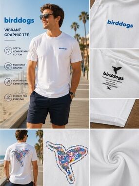 Birddogs White Graphic Tee XL Mens Short Sleeve Back Logo Casual Shirt